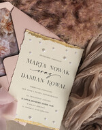 Zestawy Próbkowe próbki zaproszeń Próbka darte złocone zaproszenia ślubne z perełkami, różowe peonie zaproszenie na ślub z perełkam, rwane złocone zaproszenie na ślub cywilny perły i piwonie2