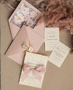 Zestawy Próbkowe próbki zaproszeń Próbka darte złocone zaproszenia ślubne z perełkami, różowe peonie zaproszenie na ślub z perełkam, rwane złocone zaproszenie na ślub cywilny perły i piwonie0