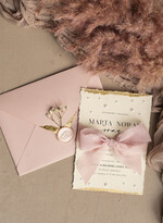 Zestawy Próbkowe próbki zaproszeń Próbka darte złocone zaproszenia ślubne z perełkami, różowe peonie zaproszenie na ślub z perełkam, rwane złocone zaproszenie na ślub cywilny perły i piwonie5