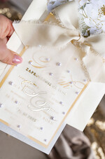 Zestawy Próbkowe próbki zaproszeń Próbka złote zaproszenia ślubne z perełkami, eleganckie zaproszenie na ślub w kalkowym etui,  złocone zaproszenie na ślub cywilny perły1