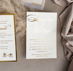 Zestawy Próbkowe próbki zaproszeń Próbka złote zaproszenia ślubne z perełkami, eleganckie zaproszenie na ślub w kalkowym etui,  złocone zaproszenie na ślub cywilny perły12