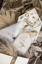 Zestawy Próbkowe próbki zaproszeń Próbka złote zaproszenia ślubne z perełkami, eleganckie zaproszenie na ślub w kalkowym etui,  złocone zaproszenie na ślub cywilny perły14