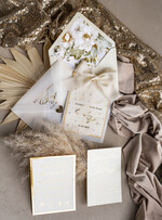 Zestawy Próbkowe próbki zaproszeń Próbka złote zaproszenia ślubne z perełkami, eleganckie zaproszenie na ślub w kalkowym etui,  złocone zaproszenie na ślub cywilny perły16