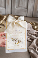 Zestawy Próbkowe próbki zaproszeń Próbka złote zaproszenia ślubne z perełkami, eleganckie zaproszenie na ślub w kalkowym etui,  złocone zaproszenie na ślub cywilny perły3