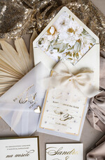 Zestawy Próbkowe próbki zaproszeń Próbka złote zaproszenia ślubne z perełkami, eleganckie zaproszenie na ślub w kalkowym etui,  złocone zaproszenie na ślub cywilny perły0