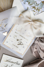 Zestawy Próbkowe próbki zaproszeń Próbka złote zaproszenia ślubne z perełkami, eleganckie zaproszenie na ślub w kalkowym etui,  złocone zaproszenie na ślub cywilny perły8