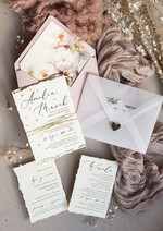 Zestawy Próbkowe próbki zaproszeń Próbka darte złocone zaproszenia ślubne z perełkami, różowe peonie zaproszenie na ślub z perełkam, rwane złocone zaproszenie na ślub cywilny perły i piwonie2