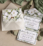 Zestawy Próbkowe próbki zaproszeń Próbka Poziome zaproszenia ślubne z lustrzanym sercen, Kopertowe biało zielone zaproszenie na ślub wiosenny, zaproszenia na slub cywilny peonie 4