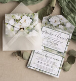 Zestawy Próbkowe próbki zaproszeń Próbka Poziome zaproszenia ślubne z lustrzanym sercen, Kopertowe biało zielone zaproszenie na ślub wiosenny, zaproszenia na slub cywilny peonie 5