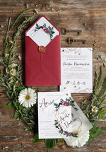Zaproszenia ślubne Rustykalne i Natura nowoczesne zaproszenia ślubne bordowe rustykalne geometryczne kwiaty zaproszenie na ślub bordo koperta 1