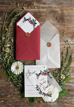 Zaproszenia ślubne Rustykalne i Natura nowoczesne zaproszenia ślubne bordowe rustykalne geometryczne kwiaty zaproszenie na ślub bordo koperta 2