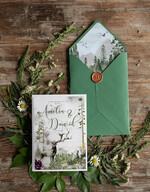 Zaproszenia ślubne Rustykalne i Natura Rustykalne zaproszenia ślubne zielone zaproszenie na ślub w lesie motyw jelonków koperta zielona lub kalka2