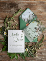 Zaproszenia ślubne Rustykalne i Natura Rustykalne zaproszenia ślubne zielone zaproszenie na ślub w lesie motyw jelonków koperta zielona lub kalka3