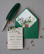 Zaproszenia ślubne Rustykalne i Natura rustykalne zaproszenia ślubne drewniane zaproszenie na ślub zielona koperta z eukaliptusem1