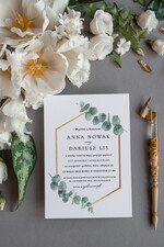 Zaproszenia ślubne Rustykalne i Natura Zielono Złote zaproszenia ślubne Zielona koperta Geometryczne Zaproszenie na Ślub z eukaliptusem1