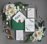 Zaproszenia ślubne Rustykalne i Natura Zielono Złote zaproszenia ślubne Zielona koperta Geometryczne Zaproszenie na Ślub z eukaliptusem0