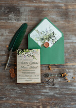 Zaproszenia ślubne Rustykalne i Natura drewniane rustykalne zaproszenia ślubne  boho zielone liście eukaliptusa zaproszenie na ślub 0