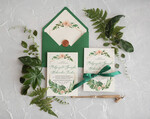Zaproszenia ślubne Rustykalne i Natura zielone zaproszenia na ślub w stylu rustykalnym z kwiatami i kolorową kokardą 5