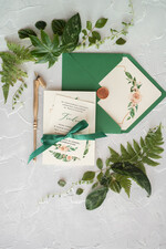 Zaproszenia ślubne Rustykalne i Natura zielone zaproszenia na ślub w stylu rustykalnym z kwiatami i kolorową kokardą 6