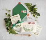 Zaproszenia ślubne Rustykalne i Natura zielone zaproszenia na ślub w stylu rustykalnym z kwiatami i kolorową kokardą 7