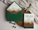 Zaproszenia ślubne Rustykalne i Natura zielone rustykalne zaproszenia ślubne, zaproszenia z grafiką gór, naturalne zielone zaproszenia slubne, zaproszenia z kopertą i bilecikami1