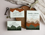 Zaproszenia ślubne Rustykalne i Natura zielone rustykalne zaproszenia ślubne, zaproszenia z grafiką gór, naturalne zielone zaproszenia slubne, zaproszenia z kopertą i bilecikami2