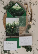 Zaproszenia ślubne Rustykalne i Natura zaproszenia ślubne z satynowej pleksy, zielone zaproszenia na ślub, eleganckie zaproszenia z pleksy, zaproszenia na slub satynowe szkło0