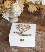 Pudełka Szkatułki na Obrączki szkatułki personalizowania szkatułka na obrączki ślubne biała szkatułka drewniane napisy 0