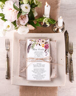 Menu boho ślubne menu z planem podawania dań wesenych, boho na romantyczne wesele0