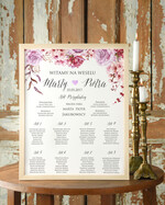 Plany stołów Plakaty Boho tablica z rozmieszczeniem gości plan stołów weselnych, plakaty boho kwiaty eteryczne0