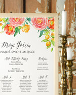 Plany stołów Plakaty Boho planer ślubny plan usadzenia gości na weselu, boho styl kolorowe kwiaty1