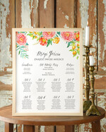 Plany stołów Plakaty Boho planer ślubny plan usadzenia gości na weselu, boho styl kolorowe kwiaty0