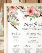 Plany stołów Plakaty Boho powitanie i usadzenie gości plan stołów weselnych, boho styl romantyczne kwiaty1