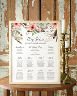 Plany stołów Plakaty Boho powitanie i usadzenie gości plan stołów weselnych, boho styl romantyczne kwiaty0