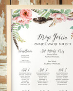 Plany stołów Plakaty Boho tablica z planem stołów na wesele plan stołów weselnych, plakaty boho kwiaty eteryczne1