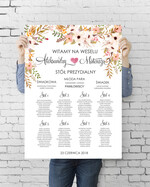 Plany stołów Plakaty Boho tablica z planem stołów na wesele plan stołów weselnych, boho styl romantyczne kwiaty0