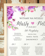 Plany stołów Plakaty Boho plansza powitanie gości i plan stołów w jednym, boho styl kolorowe kwiaty1