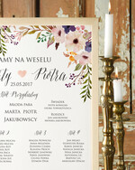 Plany stołów Plakaty Boho plan stołów  weselnych usadzenie gości na weselu, boho styl kolorowe kwiaty1