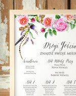 Plany stołów Plakaty Boho planer ślubny plan usadzenia gości na weselu, boho styl kolorowe kwiaty1