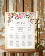 Plany stołów Plakaty Boho planer ślubny plan usadzenia gości na weselu, boho styl kolorowe kwiaty0