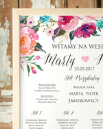 Plany stołów Plakaty Boho plansza weselna plan stołów weselnych, w stylu boho romantyczne kwiaty\\1