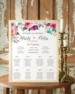 Plany stołów Plakaty Boho plansza weselna plan stołów weselnych, w stylu boho romantyczne kwiaty\\0