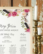 Plany stołów Plakaty Boho plansza powitanie gości i plan stołów w jednym, w stylu boho romantyczne kwiaty\\1