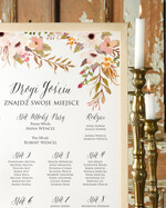 Plany stołów Plakaty Boho plan stołów na wesele tablica z rozmieszczeniem gości, w stylu boho romantyczne kwiaty\\1