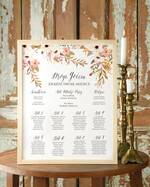 Plany stołów Plakaty Boho plan stołów na wesele tablica z rozmieszczeniem gości, w stylu boho romantyczne kwiaty\\0