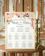 Plany stołów Plakaty Boho tablica z rozmieszczeniem gości plan stołów weselnych, w stylu boho romantyczne kwiaty\\0