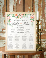 Plany stołów Plakaty Boho plansza powitanie gości i plan stołów w jednym, plakaty boho kwiaty eteryczne0