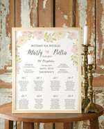 Plany stołów Plakaty Boho powitanie gości na sali ślubnej i plan stołów, boho styl kolorowe kwiaty0