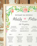 Plany stołów Plakaty Boho planer ślubny plan usadzenia gości na weselu, boho styl kolorowe kwiaty1