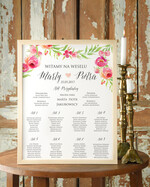 Plany stołów Plakaty Boho tablica z rozmieszczeniem gości plan stołów weselnych, w stylu boho romantyczne kwiaty\\0